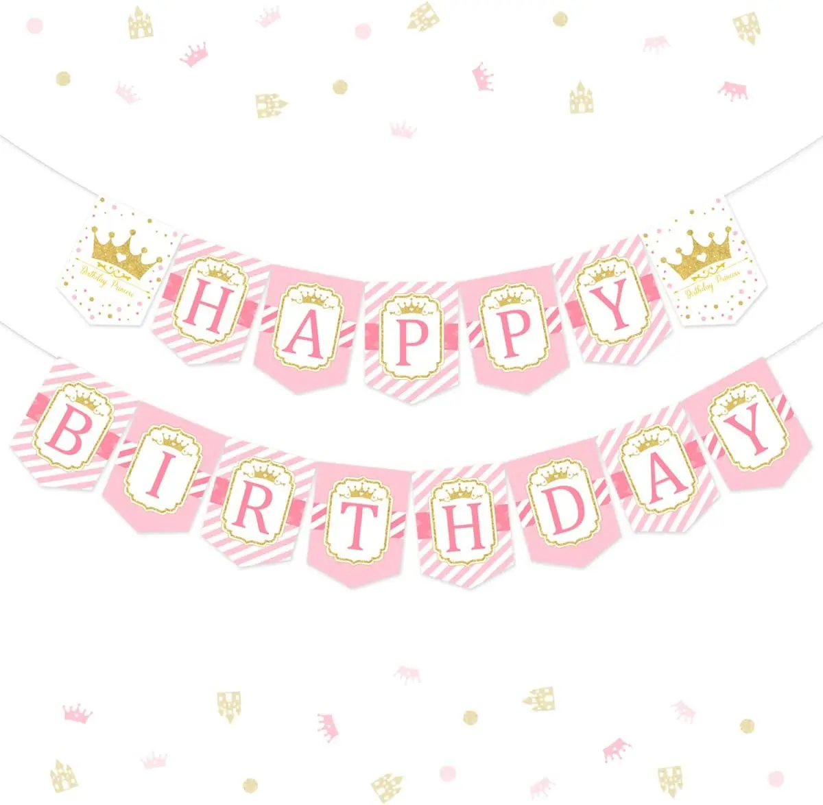 Sursurprise Princess Birthday Banner for Girl, Pink and Gold, Happy Birthday Photo Banner, Theme Party Decorations