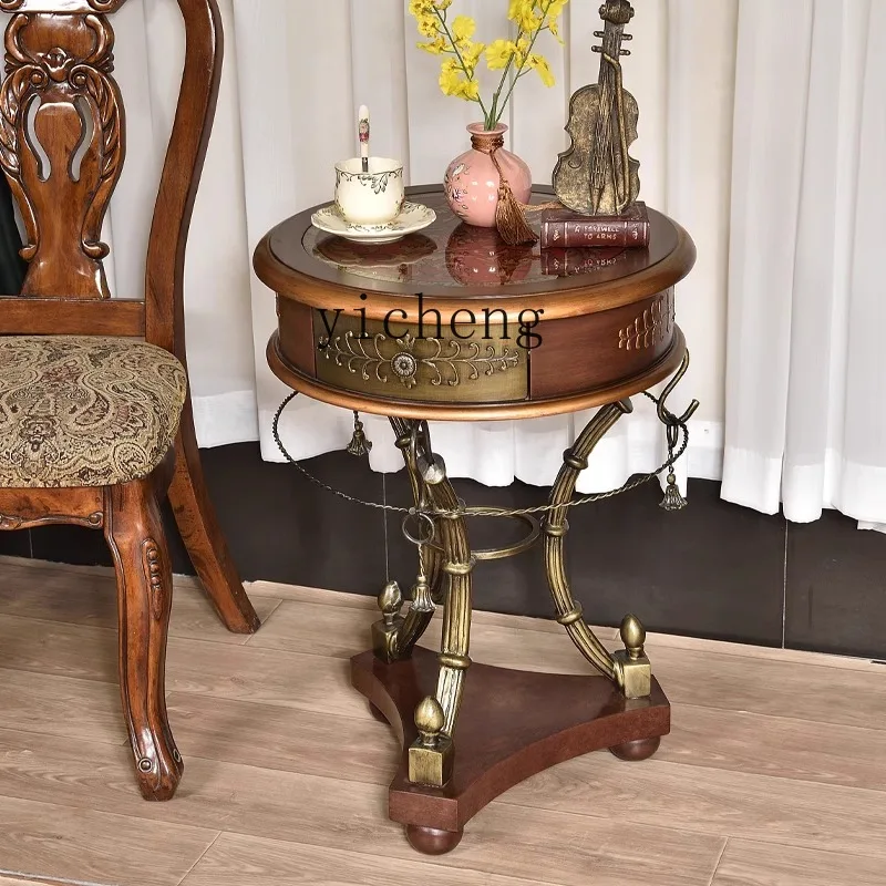 r8.10- corner side cabinet living room retro phone table wrought iron bell glass painted coffee table