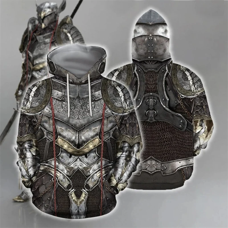 Men's Hooded 3D Knight Armour Graphic Print Casual Hoodie Pullover Holiday Outgoing Autumn Clothing Harajuku Oversized Hoodies