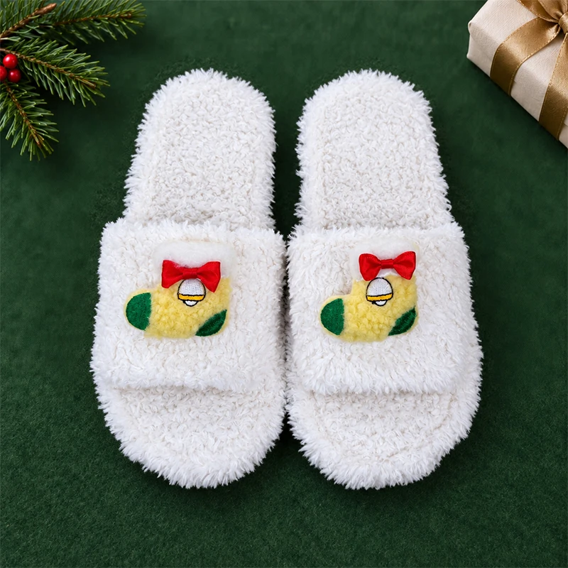 ZUOFU Weihnachts-Plüsch-Hausschuhe für Damen, Herren und Paare, Rentier, Weihnachtsmann, Schneemann, Baum, Glocke, Handschuh, warm, flauschig, rutschfest, für drinnen und zu Hause – Detail 13