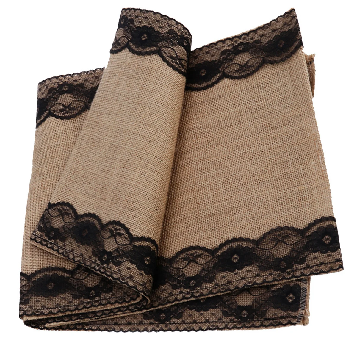 

275X30Cm Burlap Table Runner Lace Edging Rustic Elegant Dining Wedding Christmas Party Decor Home Baby Shower Decoration Table