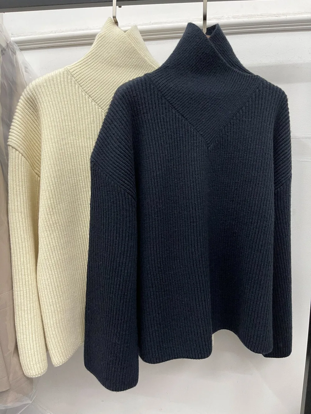 Dave&Di Nordic Minimalist Solid Color Crossover Turtleneck Wool Elegant Retro Loose  Sweater Knitwear Winter Sweater Pullovers