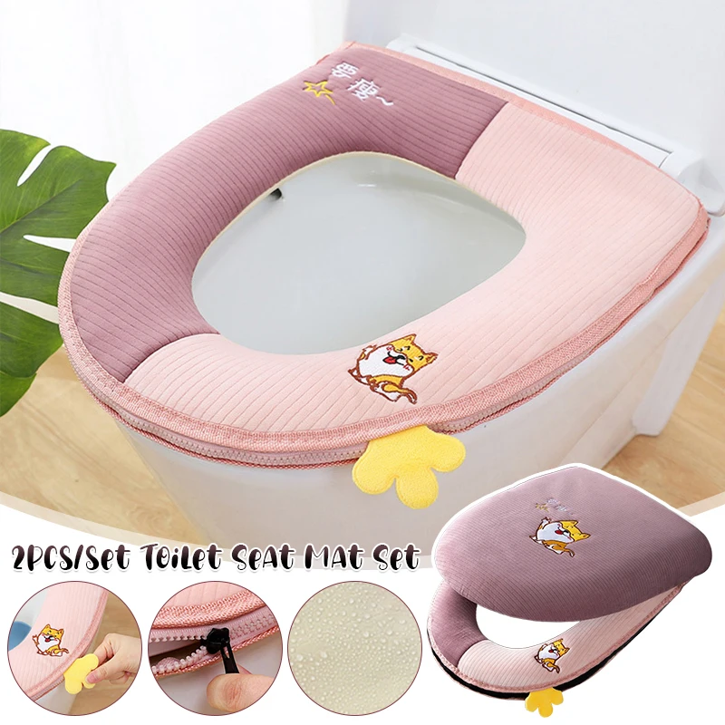 

2Pcs/set Cushion+Lid Cover Toilet Seat Mat Set Bathroom Universal Warm Soft Washable Closestool Seat Case Winter Pad Bidet Mats