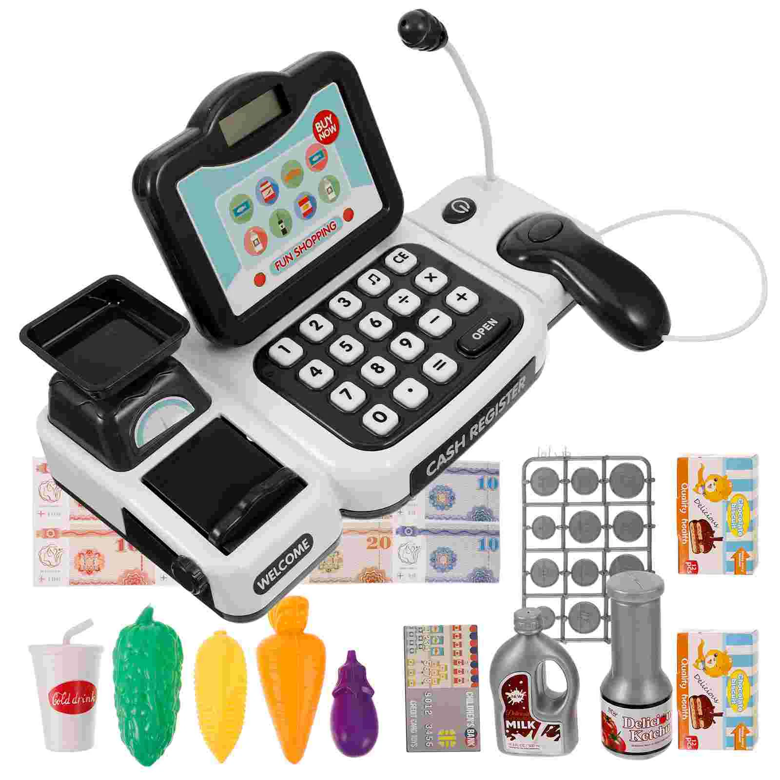 Cash Register Toy Grey Simulation Calculator Educational Toddlers Shopping Role Play Kids Toy Set 3 6 Years Realistic Decor