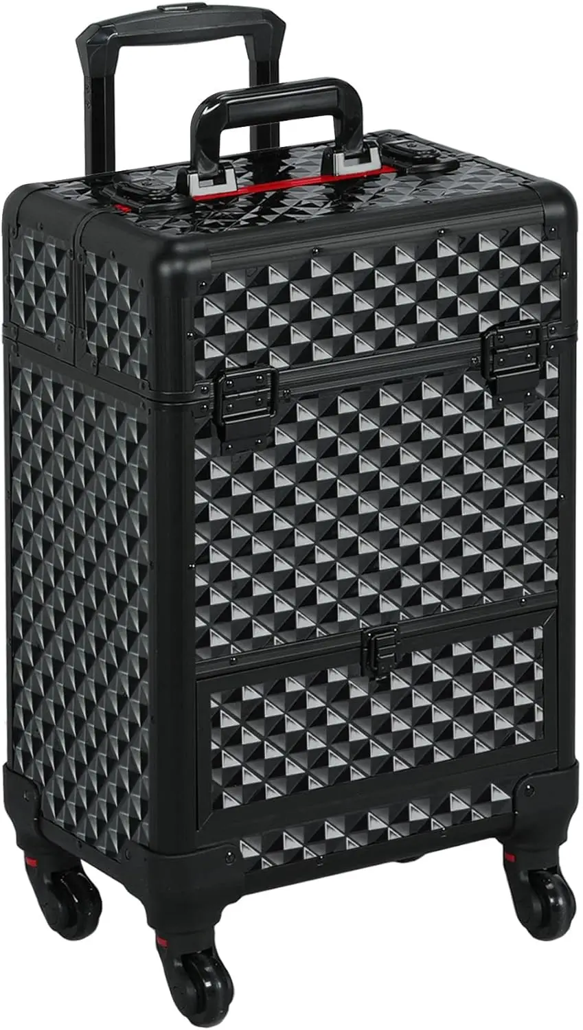 

Rolling Makeup Train Case Aluminum Cosmetic Case with Wheels Barber Case Salon Lockable Travel Trolley