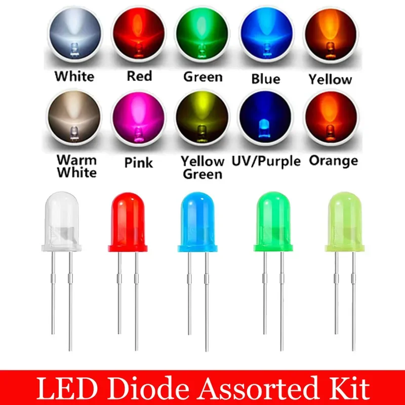 3mm 5mm LED light emitting diode assortment kit warm white Green Red Blue yellow orange purple UV pink F3 F5 DIY electronic set