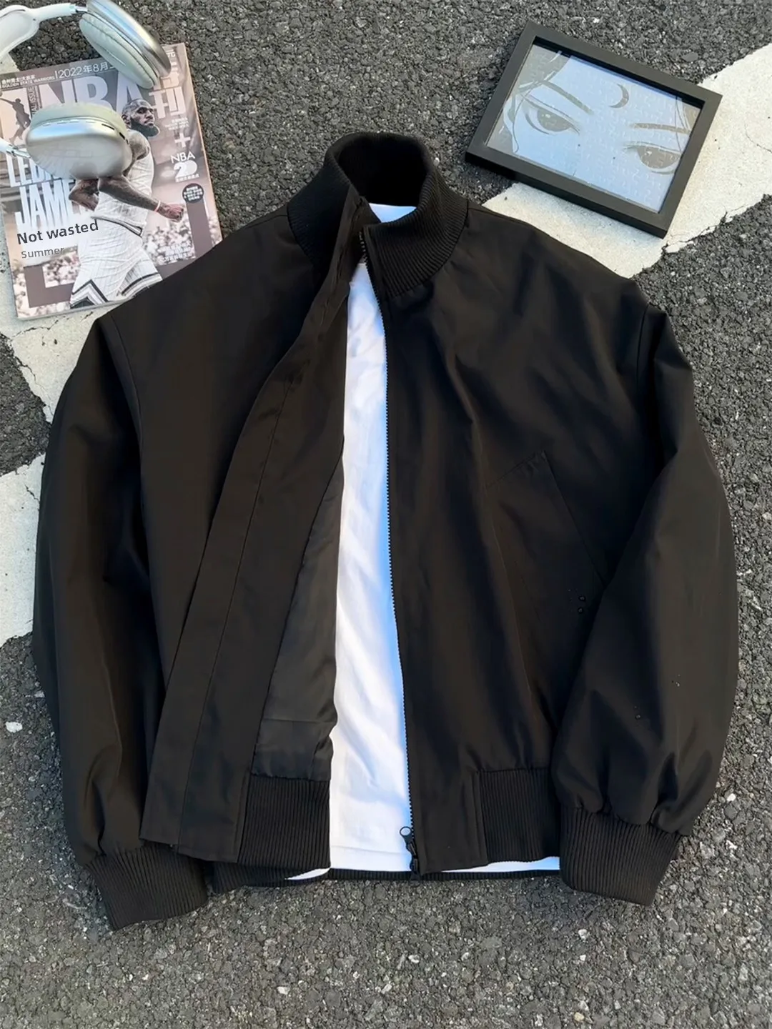 

American Sle Bla Pilot Jaet Men's Autumn High-End Feeling Motorcycle Collar ort oulder Baseball Coat Breathable
