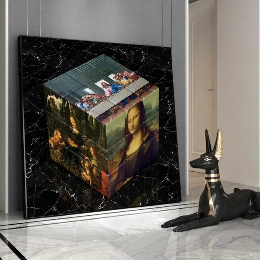 Square Cube Canvas Painting Wall Art Famous Painting Print Pictures Van Gogh Rubik\'s Cube Poster Living Room Modern Home Decor