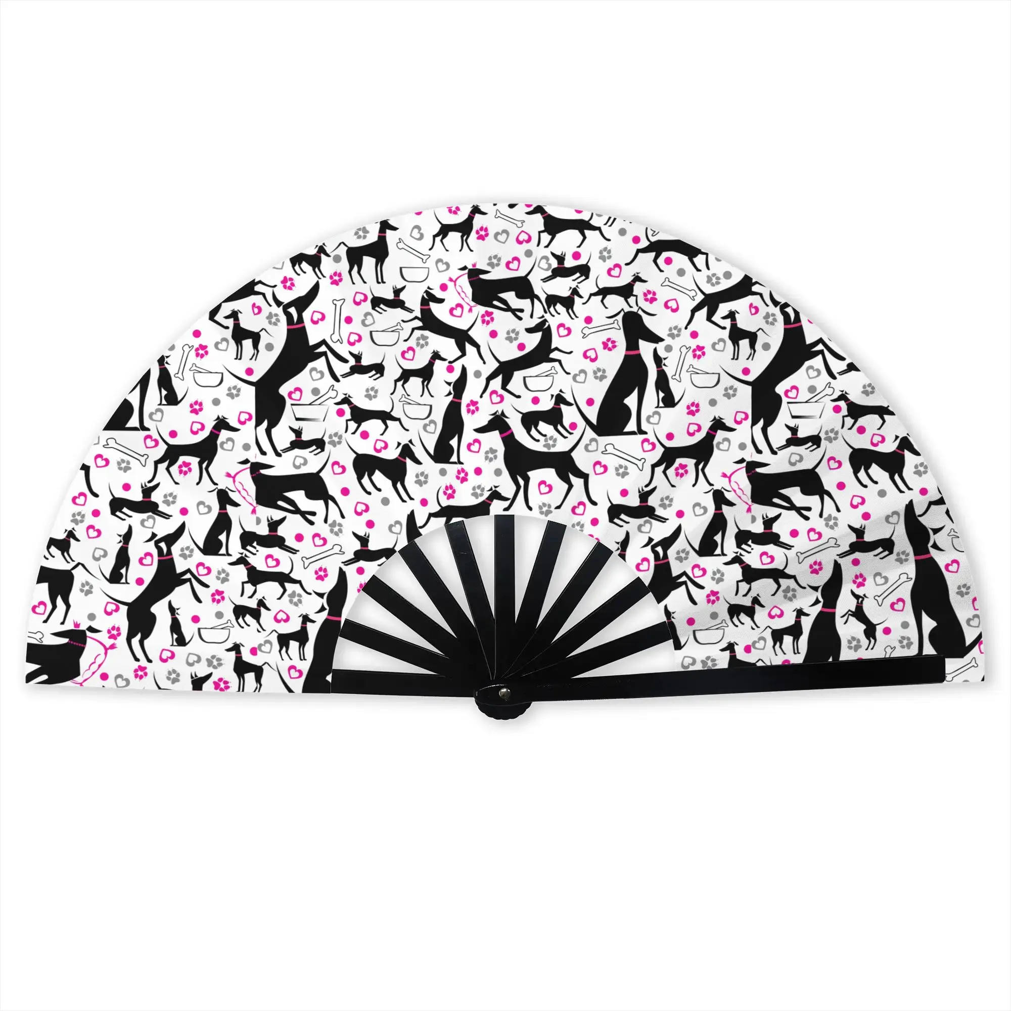 Greyhound Folding Hand Fan DIY Whippet Hound Dog Polyester Fabric Fan Cool Summer Accessory Decorative Fans