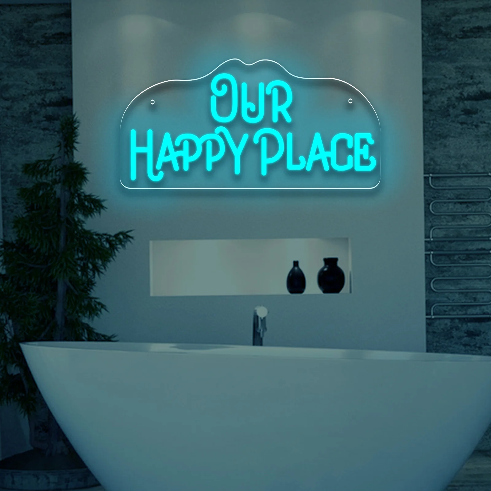 ไฟนีออน LED รูปแบบ Our Happy Place ปรับความสว่างได้ด้วย USB สำหรับตกแต่งบ้าน ห้องนอน งานแต่งงาน งานหมั้น โรงแรม ผนัง เหมาะเป็นของขวัญสุดโรแมนติกสำหรับคู่รัก