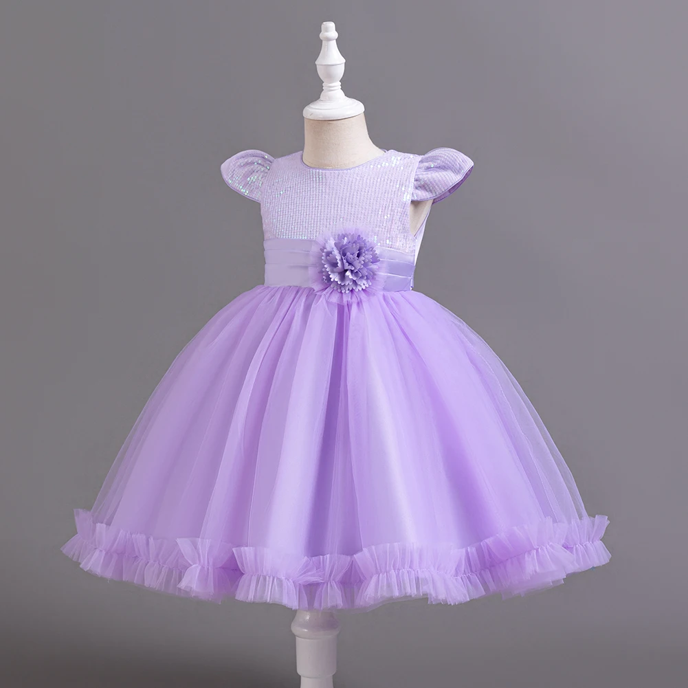 Vestito da principessa con paillettes in rete per bambini viola la festa di compleanno indossa una ragazza dolce da 2 a 10 anni