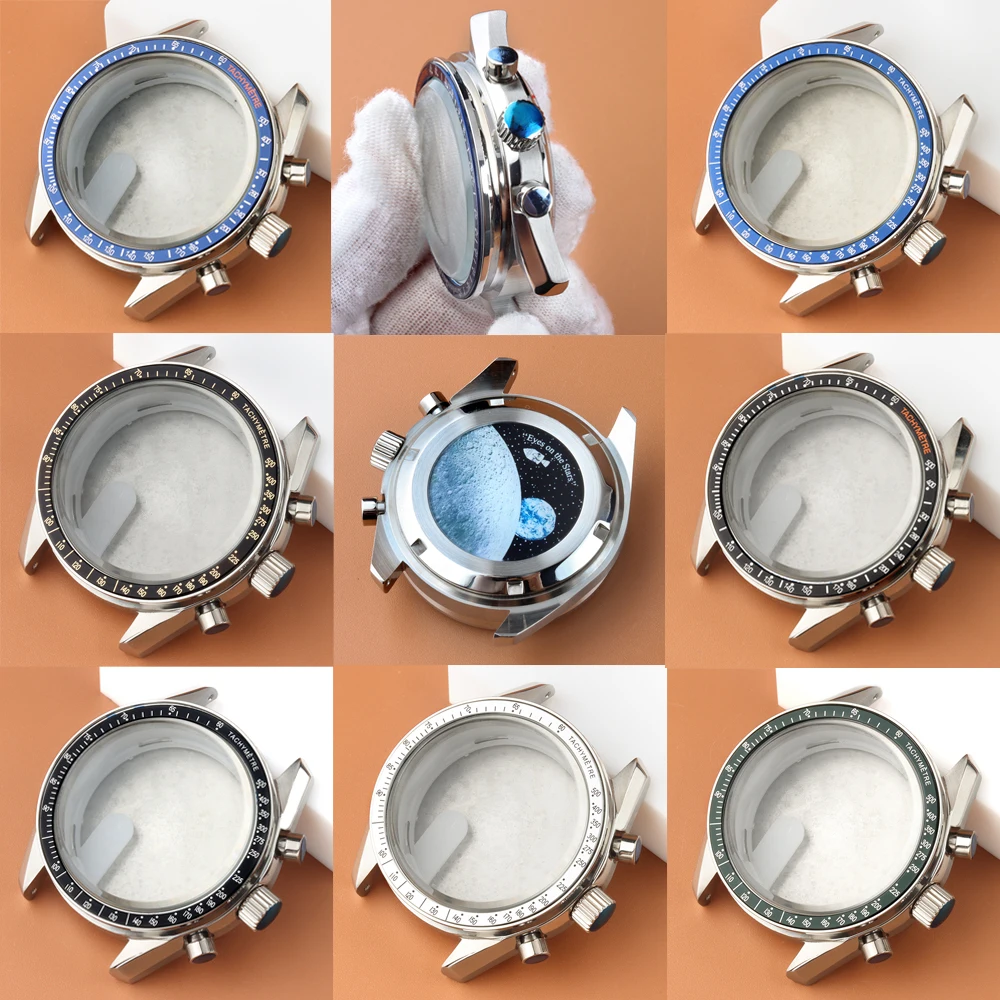 

40MM VK63 Watch Case black/blue/silver Bezel Fit VK63 VK64 Quartz Movement 32.5mm dial Stainless Steel Strap Watch Accessories