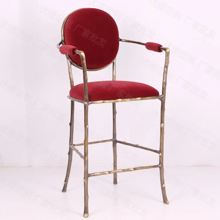 Light Luxury KTV bar villa Kitchen High Legs Copper Frame Bar Chair