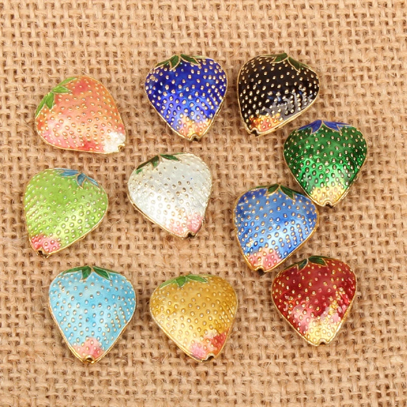 10Pcs Cloisonne Enamel Strawberry Beaded DIY Accessories Jewelry Making Charms Chinese Intangible Cultural Heritage