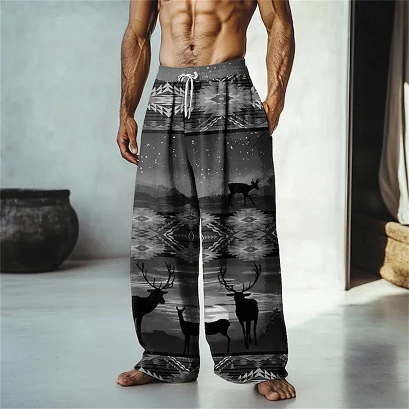Herrenhose in Rotbraun mit Tribal- und Geometrischem Patchwork, Locker Geschnitten, Weites Bein, Lässige Sommerhose für Strand und Alltag mit Kordelzug und Seitentaschen – Detail 15
