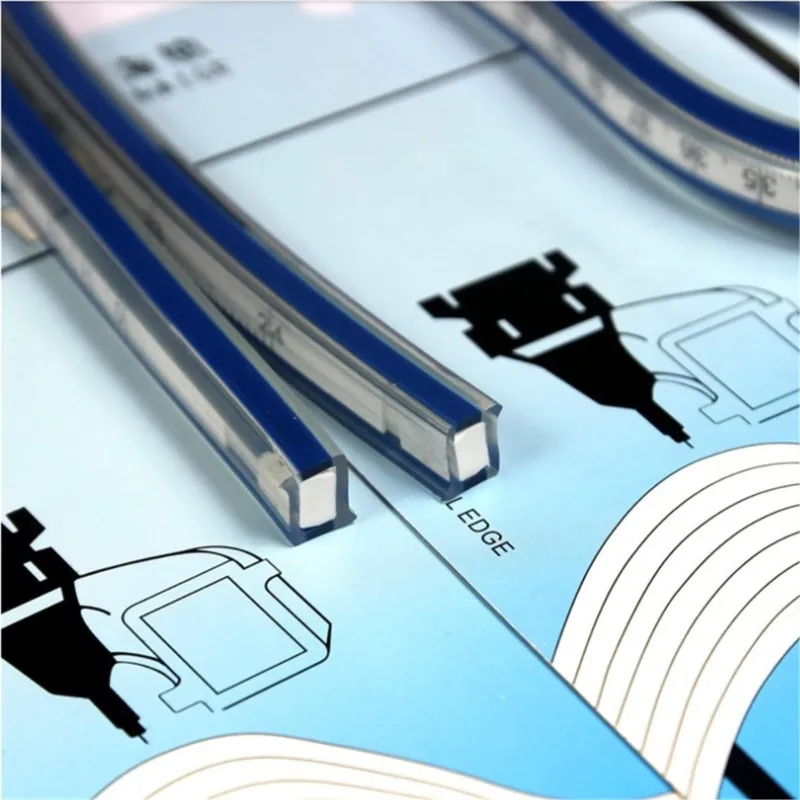 Woodworking Tailors Soft  Serpentine Plastic Soft Plastic Flexible Curve Ruler Blue White Drawing Design Soft Ruler