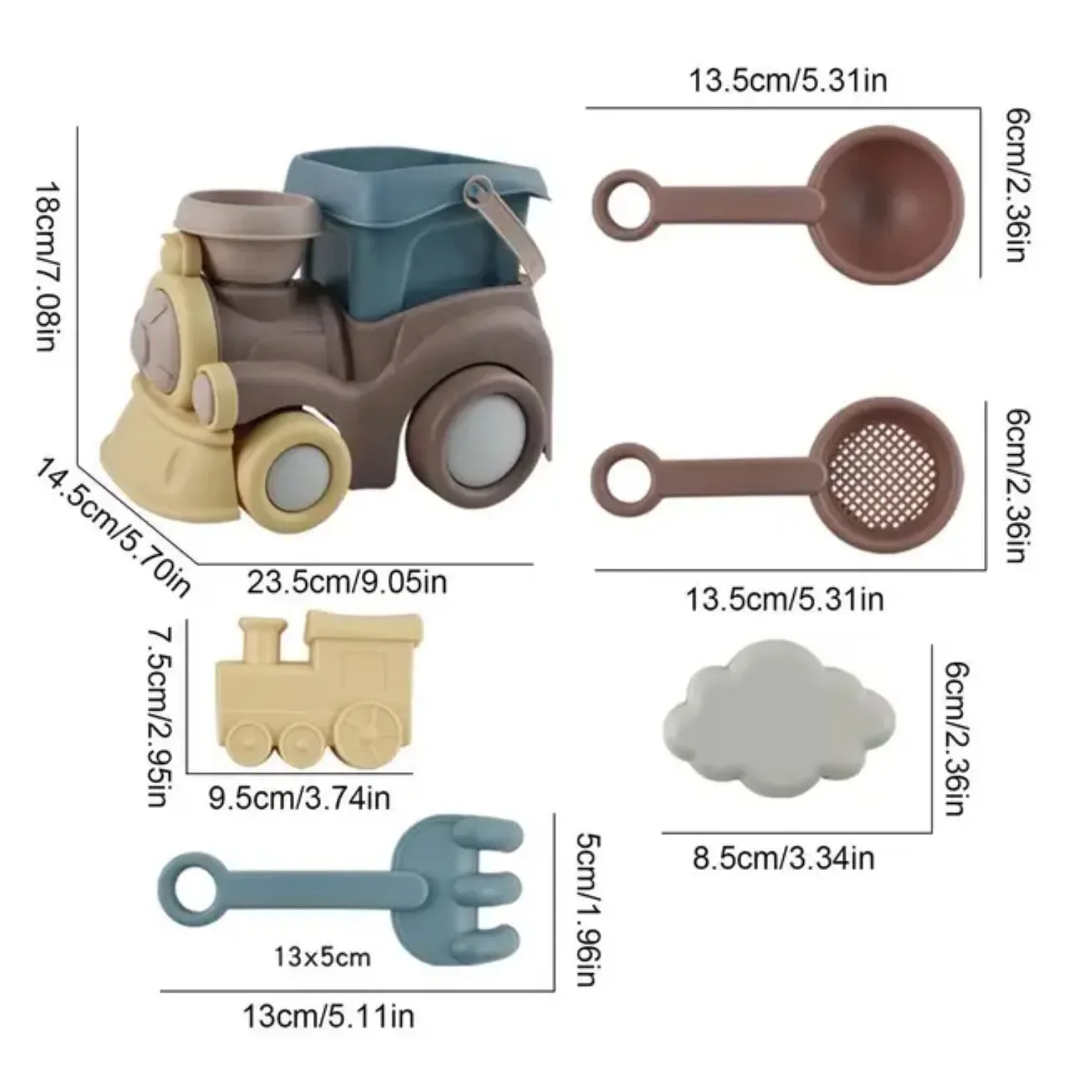 Jouets de plage pour enfants en bas âge, Train de sable, camion de plage, seau de plage, cuillère, passoire, râteau, château de sable, bac à sable