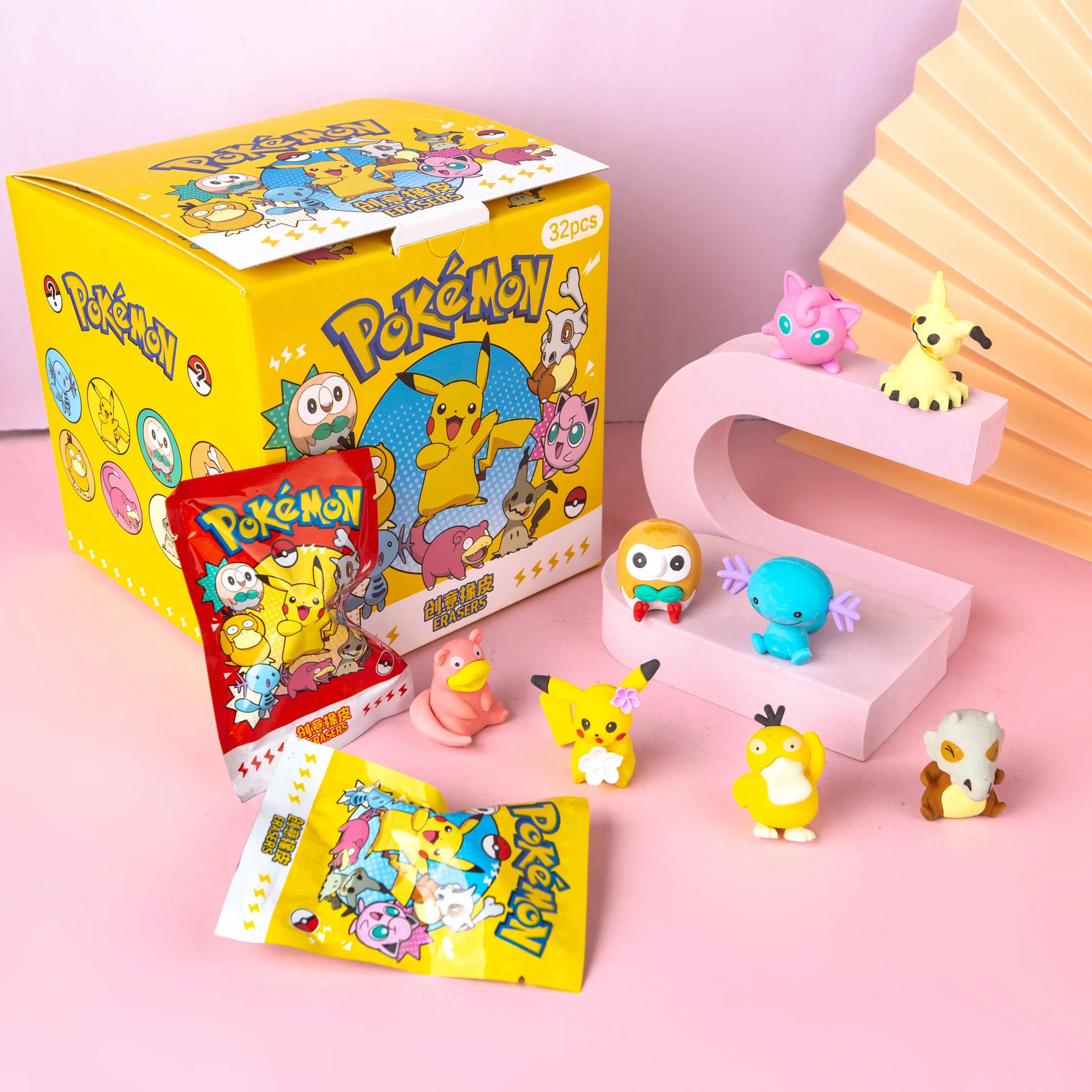 32-teiliges Set Pokemon Anime Niedliche Taschenmonster Figuren Cartoon Radiergummi Schüler Schreibwaren Geschenk Trendige Mystery Blind Box Spielzeug