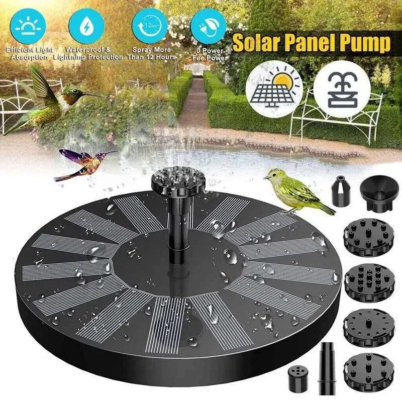 Fuente Solar Flotante con Panel Solar, Bebedero para Pájaros, Fuente de Agua con 6 Boquillas para Jardín, Piscina, Estanque, Decoración