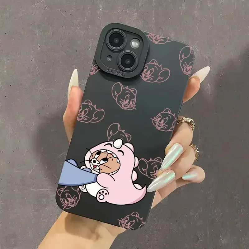 Cartoon Tom and Jerry Couple Phone Case For iPhone 16 11 12 13 14 15 Pro Max Mini Plus XS X XR Max 7 8 SE Shockproof  Back Cover