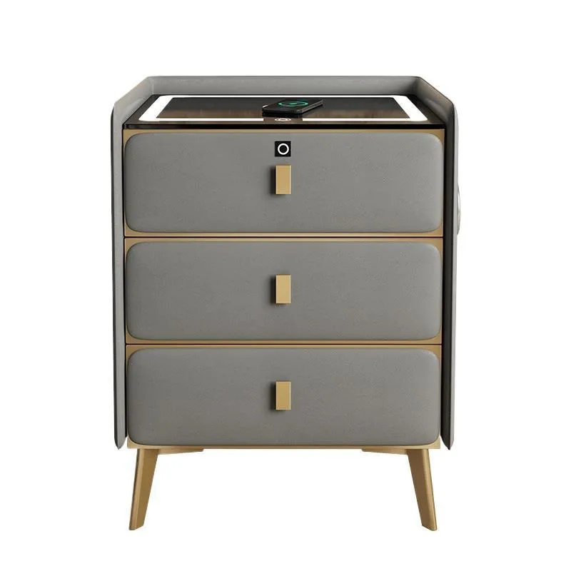 

Smart bedside table three-layer drawer leather modern simple light luxury