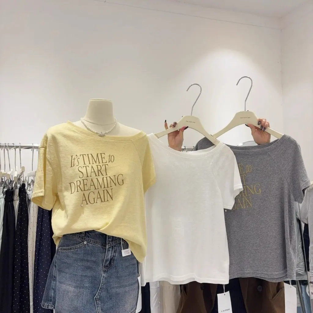 

Women's Bamboo Pure Cotton Short Sleeve T-shirt Fashionable Slant Shoulder Collar Loose Slim Fit Base Shirt Trendy Top