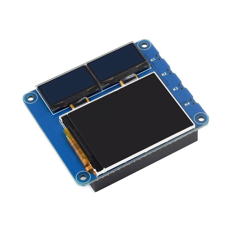 For Triple Screen HAT For Raspberry Pi 2 Inch IPS LCD 0.96 Inch Blue Dual OLED GPIO Expansion Board DIY Embedded Display Module