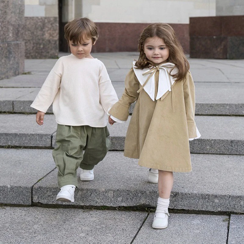 

Children Dresses Korean Autumn Girls Corduroy A-Line Girls Party Dresses Elementary Student Girl Clothes Birthday Causal Dress