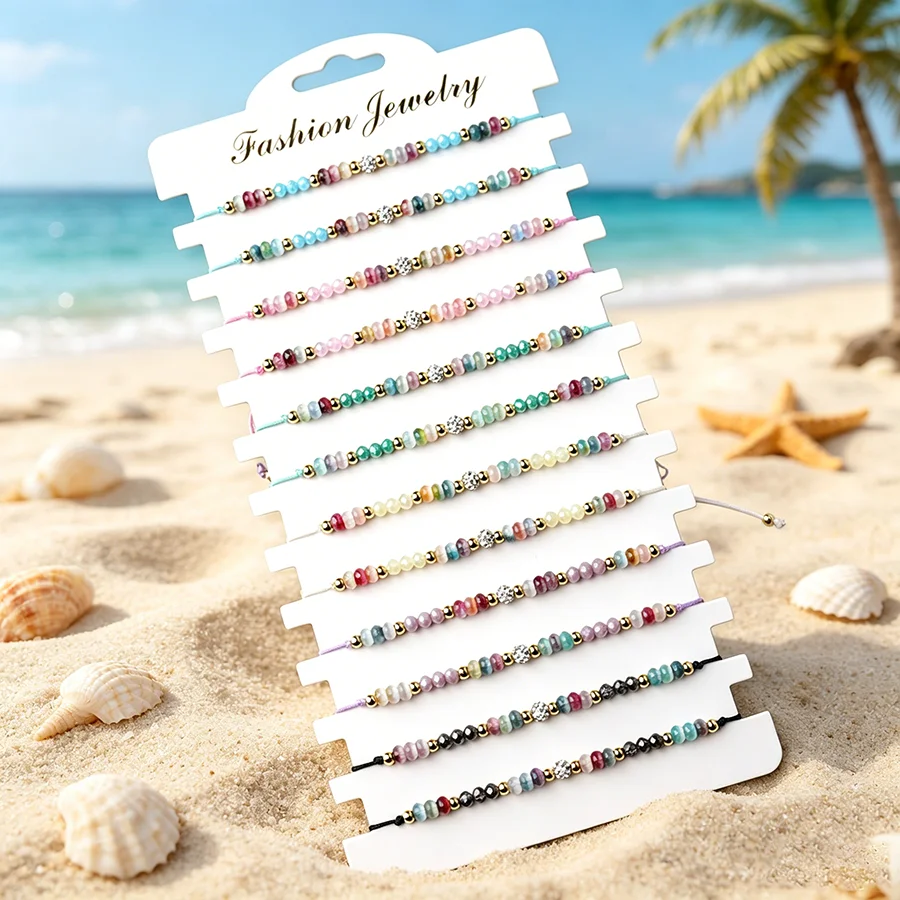 Bohemian 12Pcs/Dozen Rice Beads Braided Bracelet Women Sliding Adjustable Colorful Beaded Braslet Charm Holiday Female Jewelry
