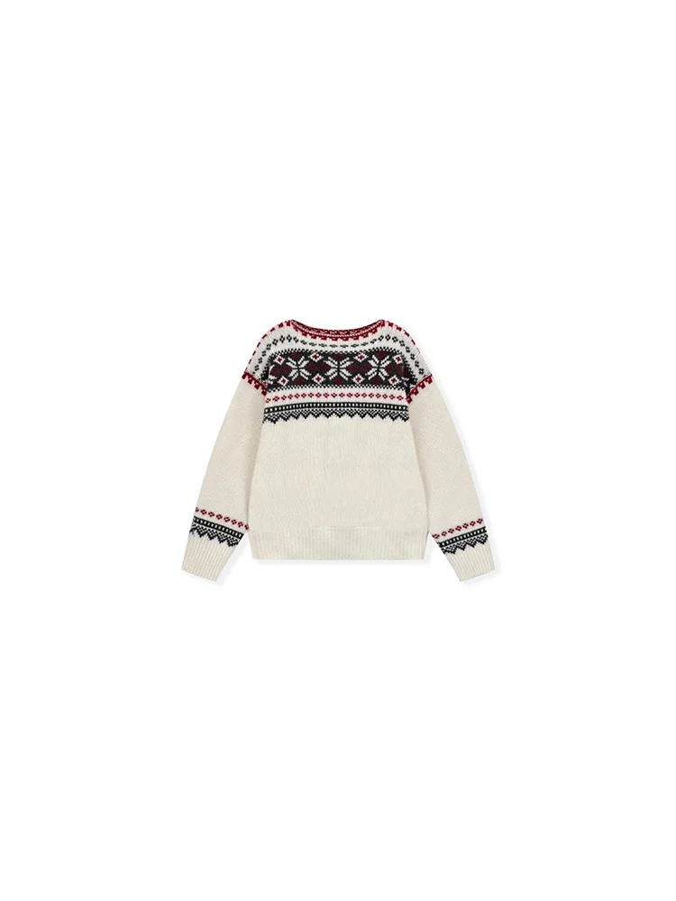 

Вязаный свитер Laid-ba в стиле ретро с узором «снежинка» и воротником, в стиле колор-блок, зимний, модный, женский, свободного кроя, вязаный топ