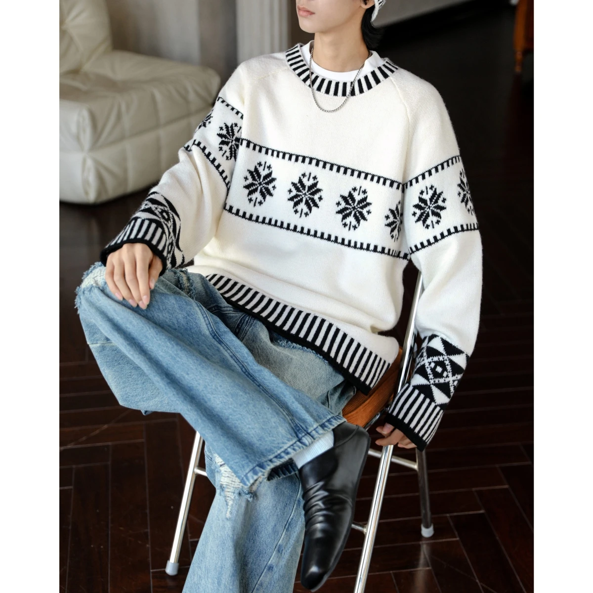 

Американский ретро-свитер с цветными блоками и узором Fair Isle, мужской, приталенный, для пар, в стиле Lazy Sle, модная верхняя одежда