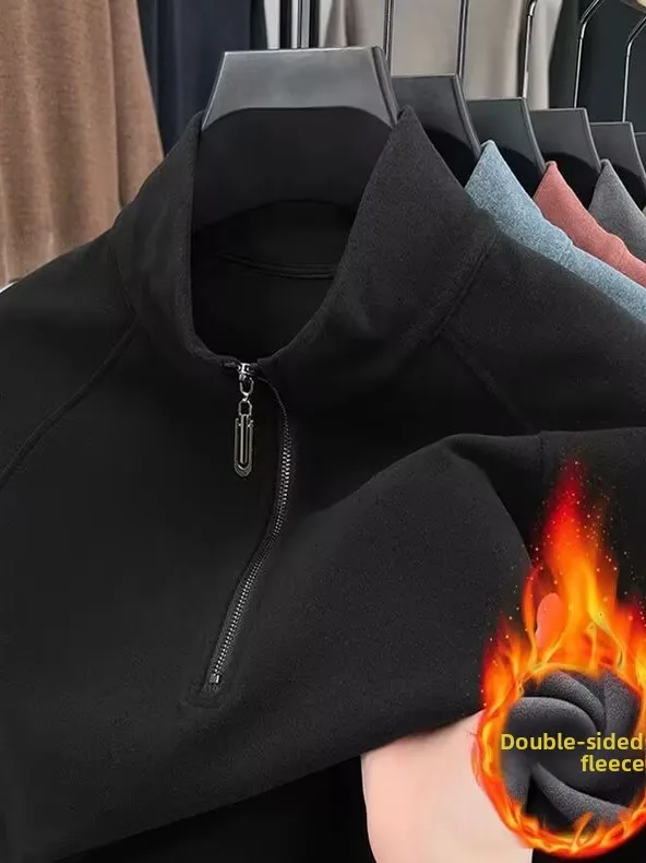 

Мужская зимняя утепленная флисовая толстовка с двойным слоем, на молнии до середины, с длинным рукавом, повседневная теплая кофта, универсальная, стандартный крой, полиэстер