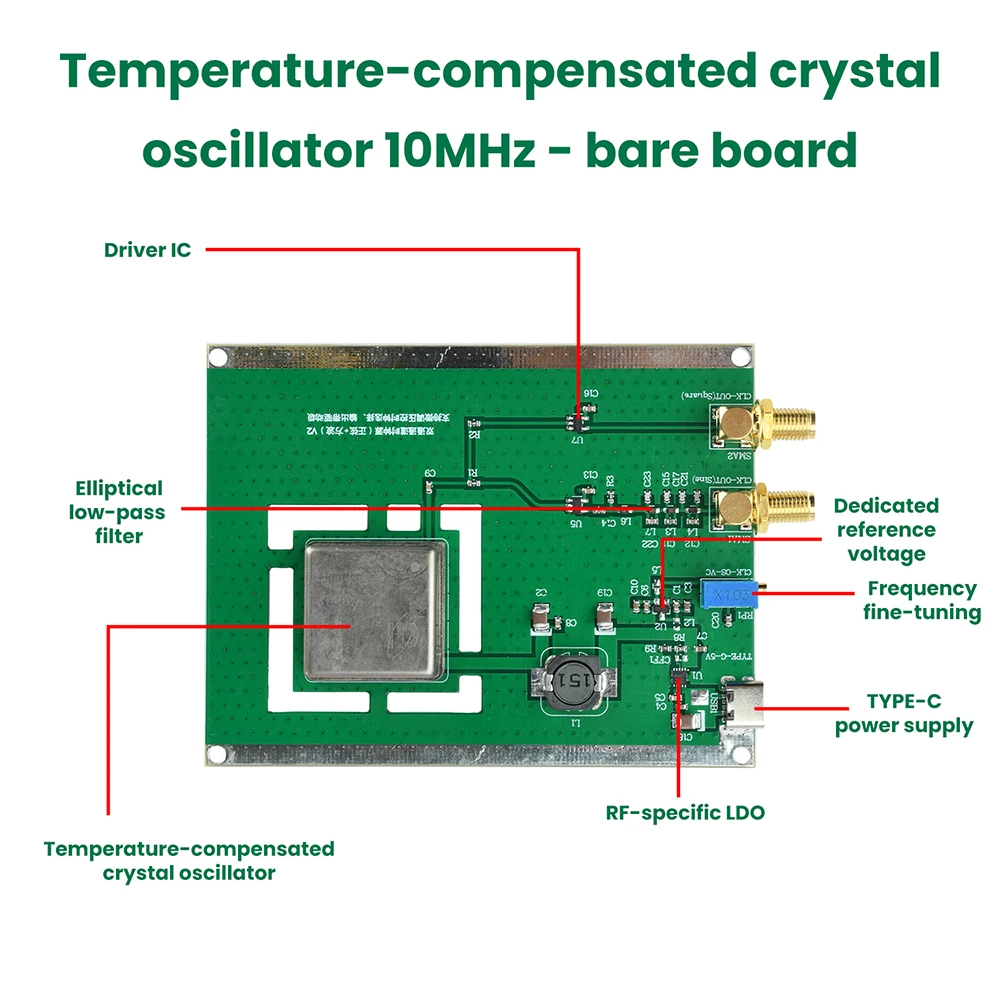 

Constant Temperature Crystal Oscillator Module10MHz Sinewave Output OCXO Board Frequency Standard with Shell and Type-C Cable