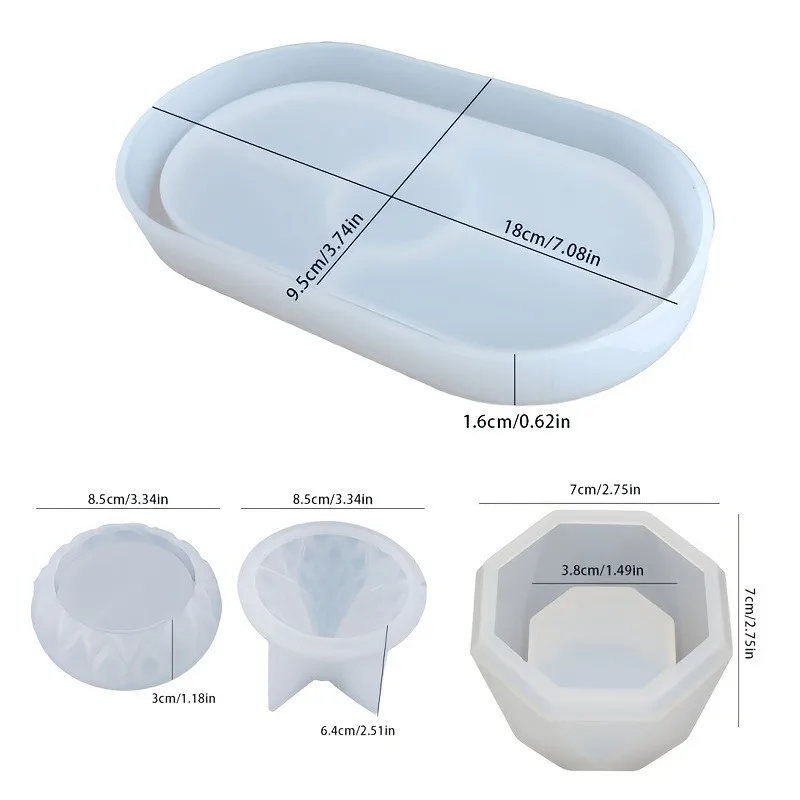 Oval Tray Droplet Storage Box Octagonal Flower Pot Set Gypsum Ornament Silicone Mold DIY Concrete Decorative Resin Mold