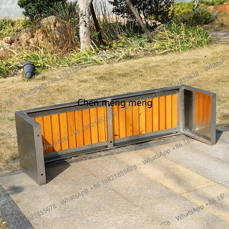Customized Cheap Price Stainless Steel Outdoor Benches with Solid Wood Patio Bench Chair Landscape Park Bench