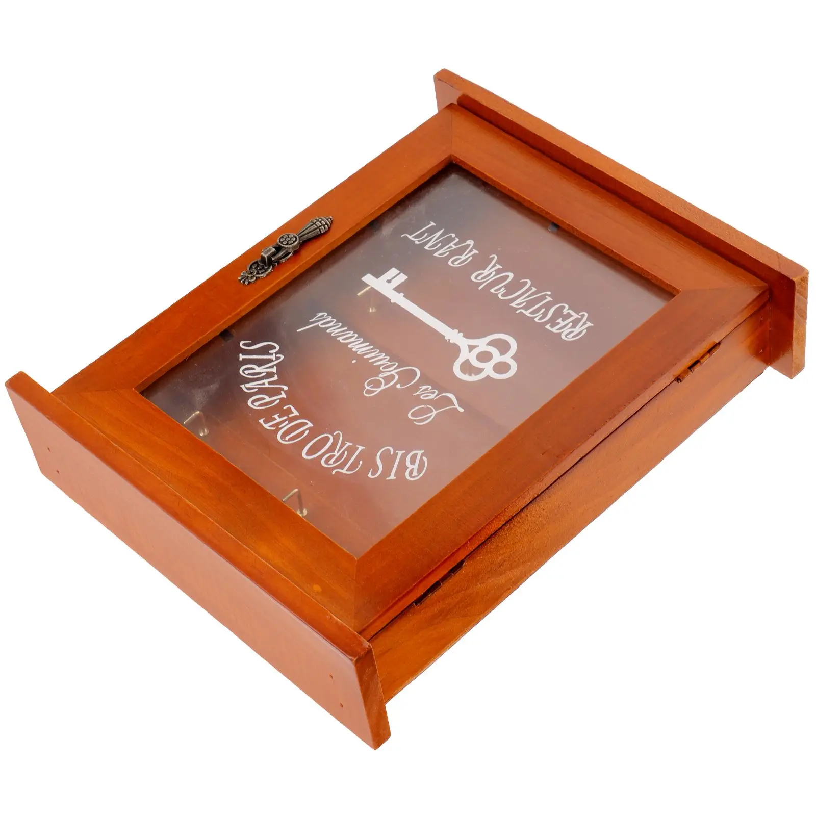 Retro Wood Holder Cabinet Wall Mounted Organizer 6 Hooks Brass Decorative Key Box Holder Storage farmhouse Style Key Box