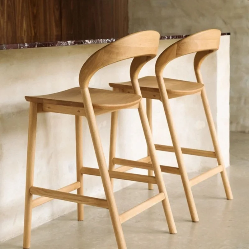 New Modern Minimalist  Home Island Cashier Counter Reception 75cm Height Desk Backrest  High Stool Wood High Bar Chair