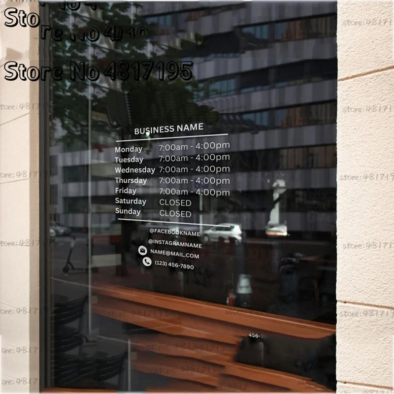 Opening Hours With Custom Business Logo Shop Custom Window Door Vinyl Sticker Decal For Store Restaurant Office Salon