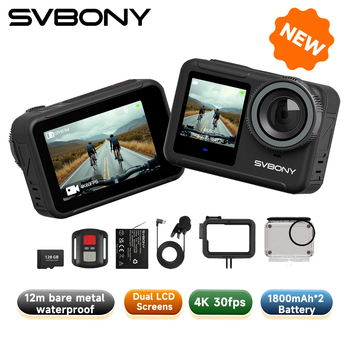 

SVBONY SVGo3 Action Camera 4K30 Waterproof Dual LCD Screens Sports Camera with Quick Release Mount for Surfing Cycling Vlog