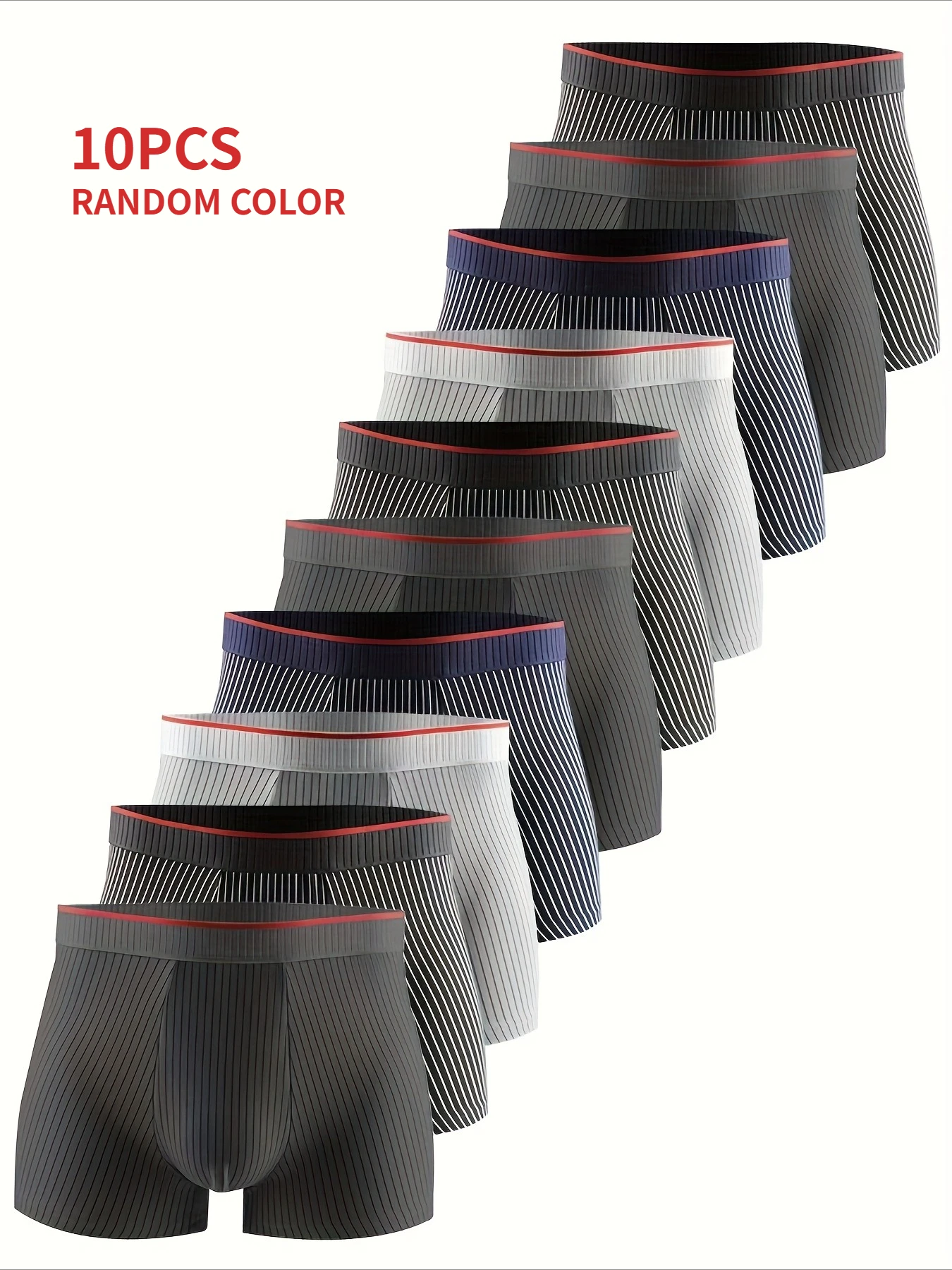 

10 Pieces of Men's Boxer Underwear Soft, Breathable and Comfortable Men's Briefs Striped Trendy Personality Casual Loose Boxers