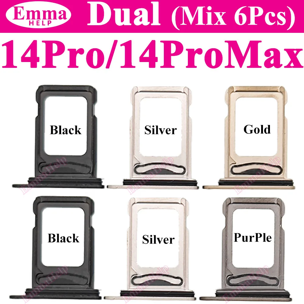 6Pcs Dual SIM Card Tray For iPhone 13 15 16 Pro Max 12 Mini 11 14 Plus Single Card Slot Drawer Holder Chip Tray Sim Card Reader