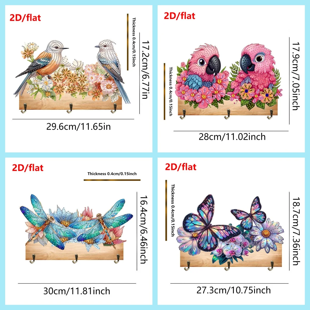 2D/flat 1 Piece Diamond Painting kit hook bird, Butterfly pattern Wooden material Suitable for home wall Decoration, item Storag - view 2