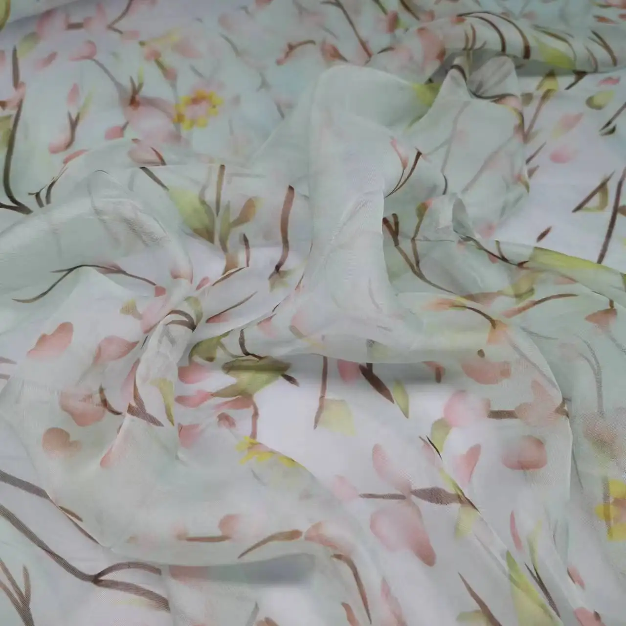 Floral Pure Silk Chiffon Thin Fabric Width 135cm Soft 6mm Dress Scarf DIY Sewing Material