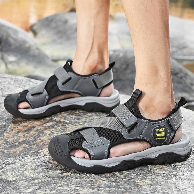 

Мужские кожаные сетчатые сандалии ручной работы, летняя обувь премиум-класса с пряжкой и дизайном для рассеивания мужчин