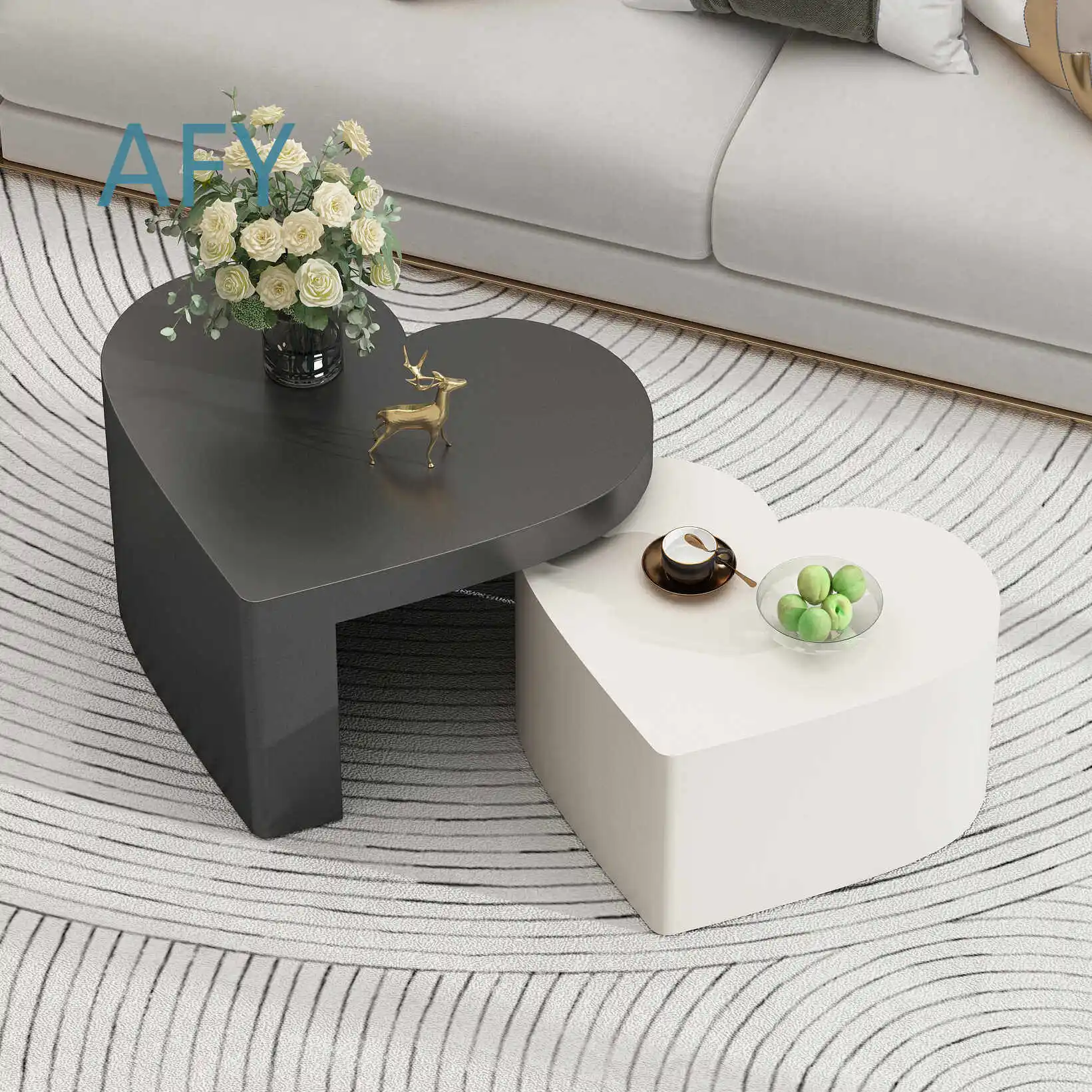 Minimalist Cream Heart Shaped Coffee Table for Small Apartment Living Room 2024 Modern Home Decor Furniture for Compact