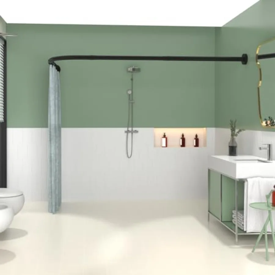 

Shower Curtain Rod L Shaped Curved Shower Rod 43-67 Inch Adjustable Shower Rods for Bathroom Stainless Drilling Heavy Duty Corn
