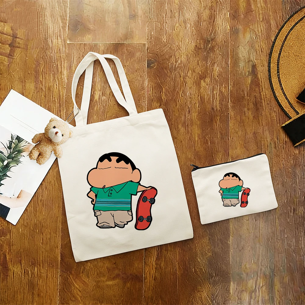 

Kawaii Crayon Shin Chan 3pcs Canvas Bag Cool Trendy Cartoon Outfit Large Capacity Tote Wallet Anime Fans Casual Shopping Handbag
