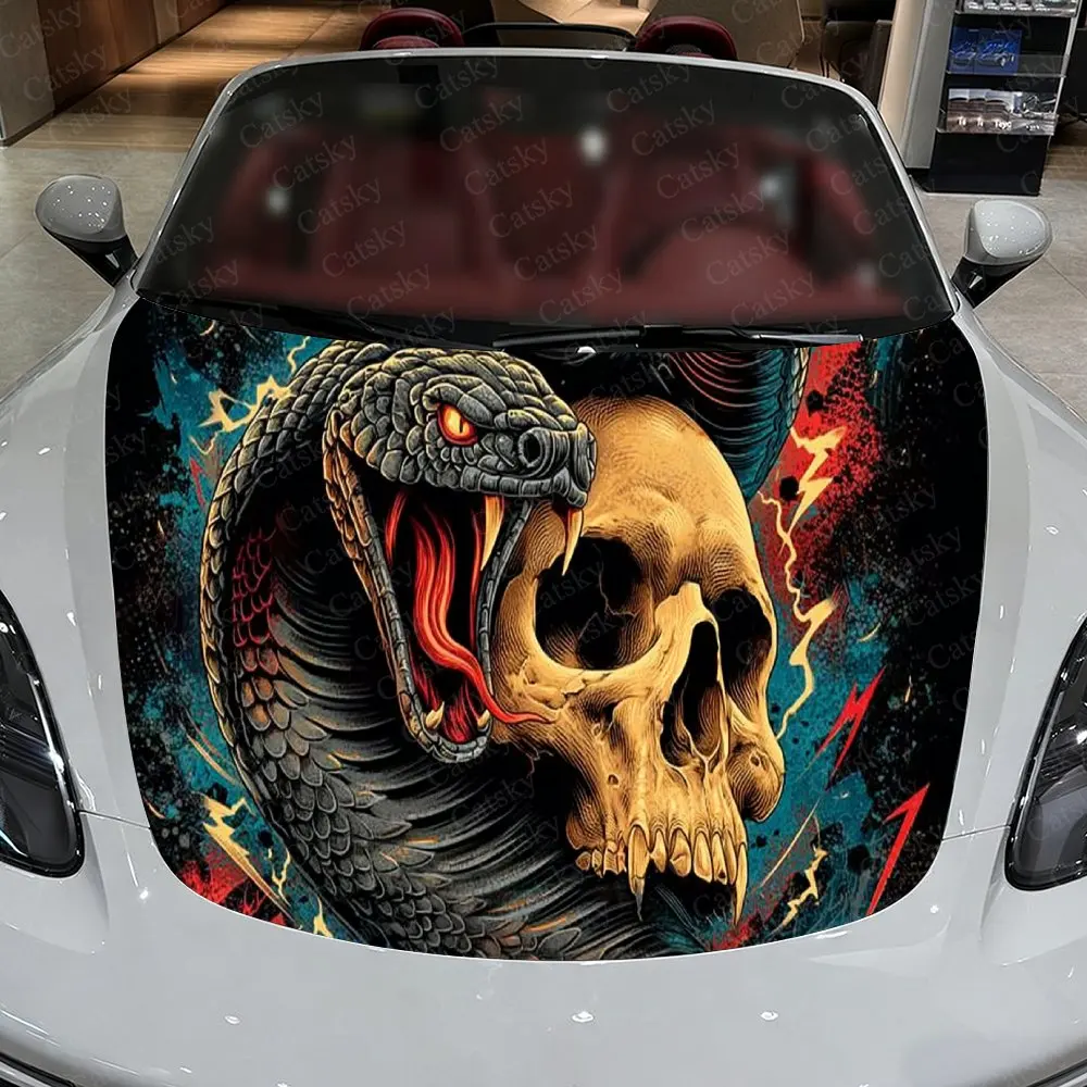 غلاف فينيل للسيارة من Nether Realm Scarlet Flame Snake، ملصق غطاء محرك السيارة المقاوم للماء من مادة PVC، عصا ذاتية اللصق مقاومة للخدش