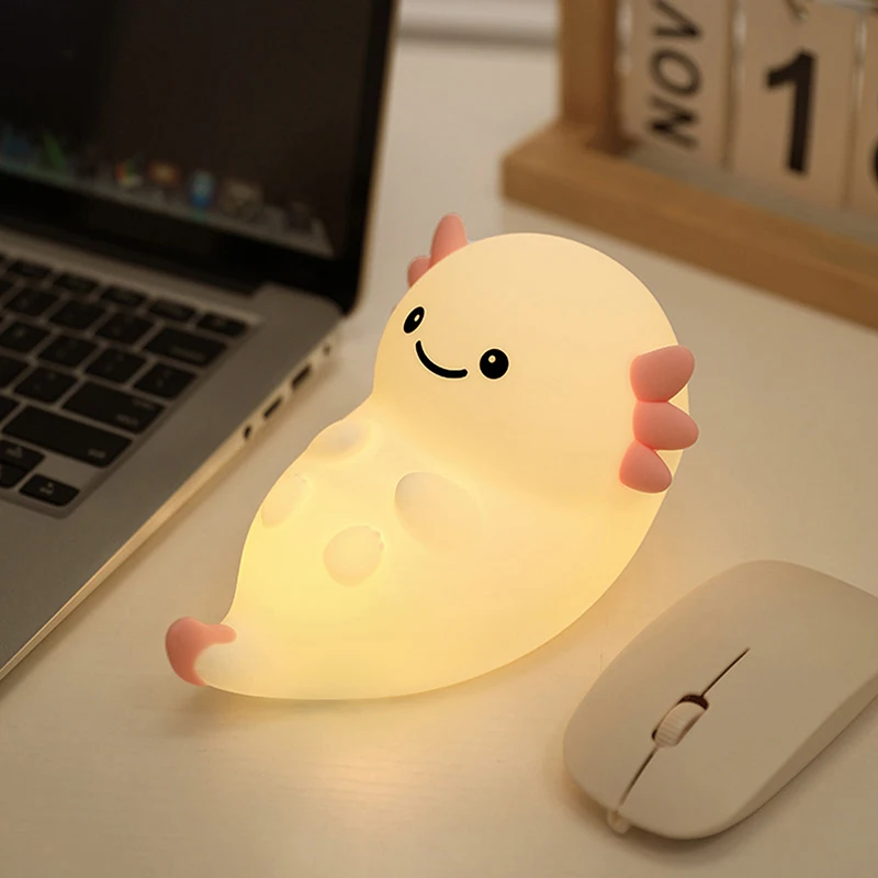 لطيف Axolotl ضوء الليل سيليكون الحضانة النوم مصباح التحكم باللمس أضواء الليل USB مصباح طاولة قابل لإعادة الشحن للطفل الطفل