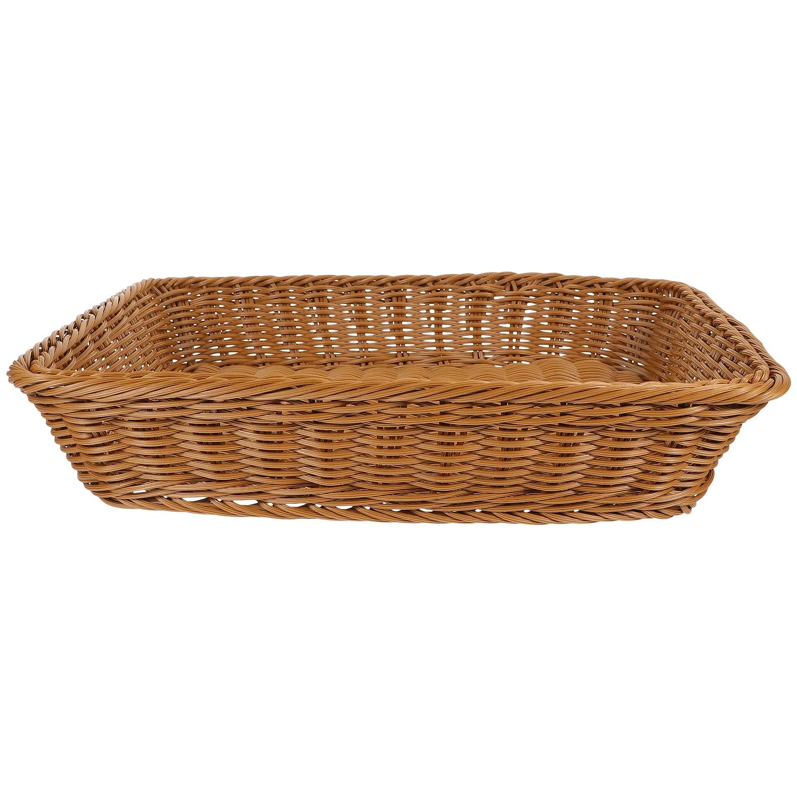 

1pc Bread Woven Basket 400x300x80mm Coffee Color Imitation Rattan Storage Container Snack Fruit Display Home Decor